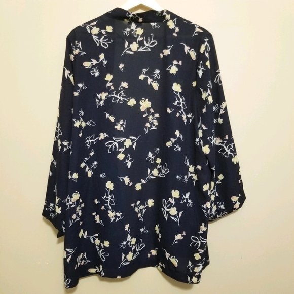KAARI Blue Kimono Topper XL Navy blue open floral Open Asian Swim Cover - Picture 2 of 9
